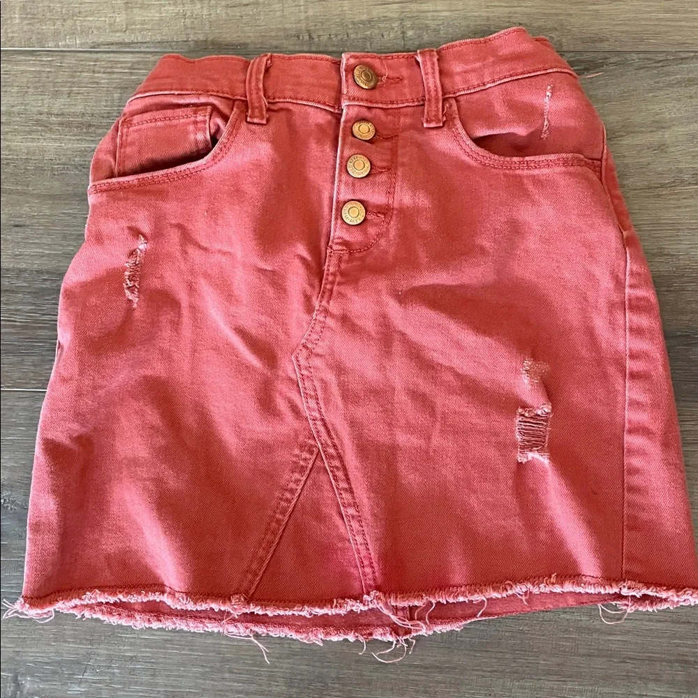 Old Navy rust colored distressed adjustable waist skirt L (10-12)
